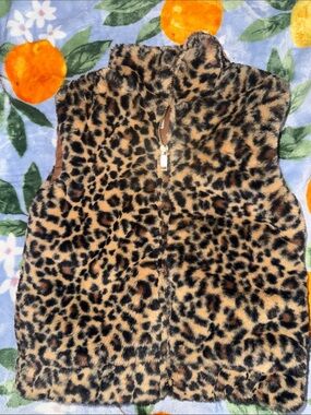 Rachel Zoe Girls Leopard Faux Fur Vest in Tan and Black